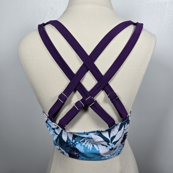 Rotita Purple Tropical Floral 2 Piece Bikini Top & Cinched Swim Skirt Size Large - Picture 5 of 16